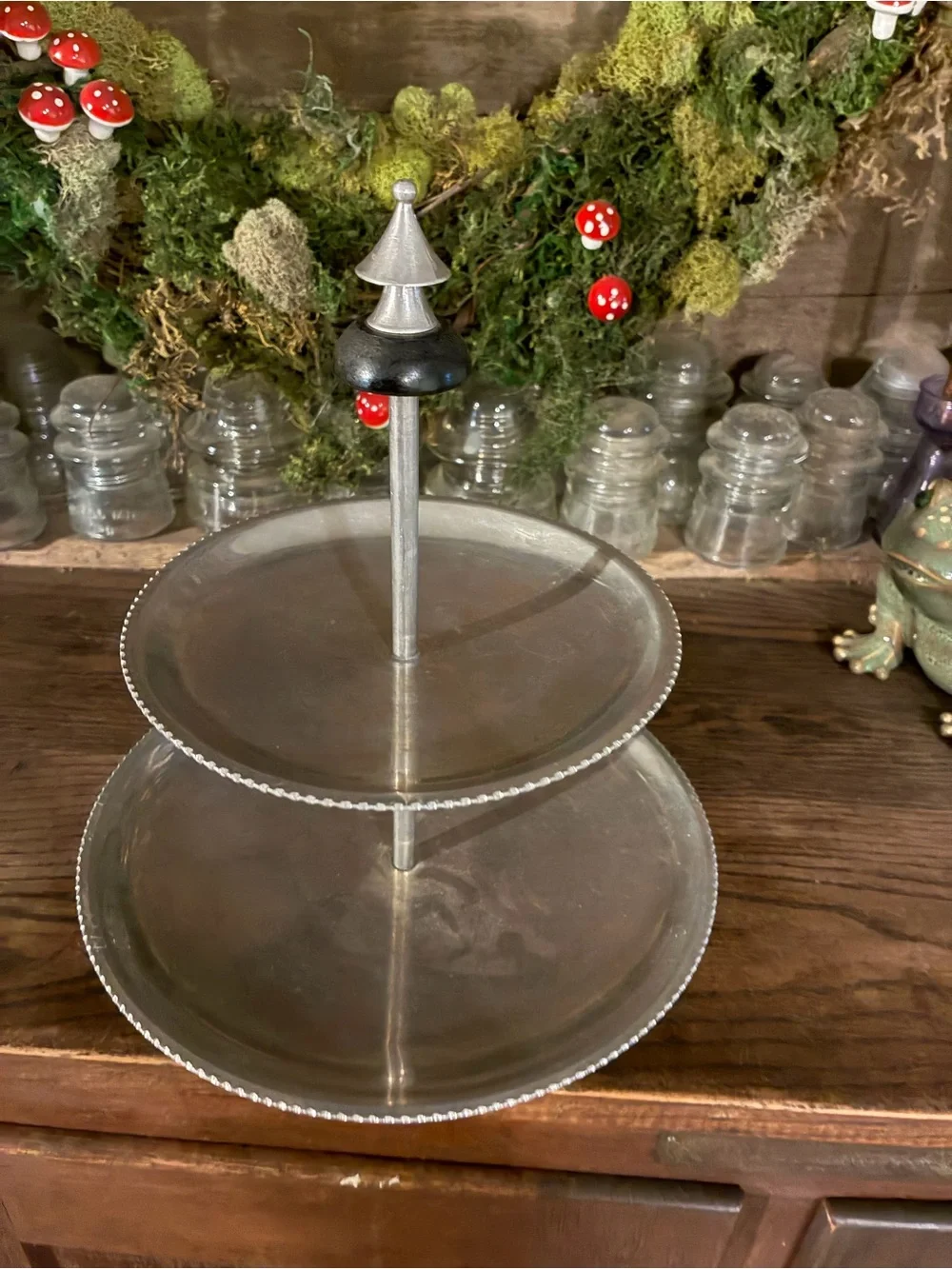Two-Tier Metal Dessert Stand in Silver